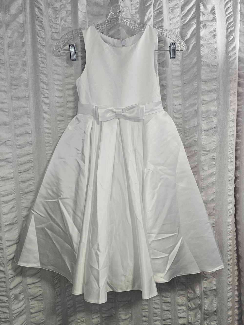 Azazie Coco Flower Girl Communion Pageant White A-Line Bow Matte Satin Dress - Picture 4 of 15